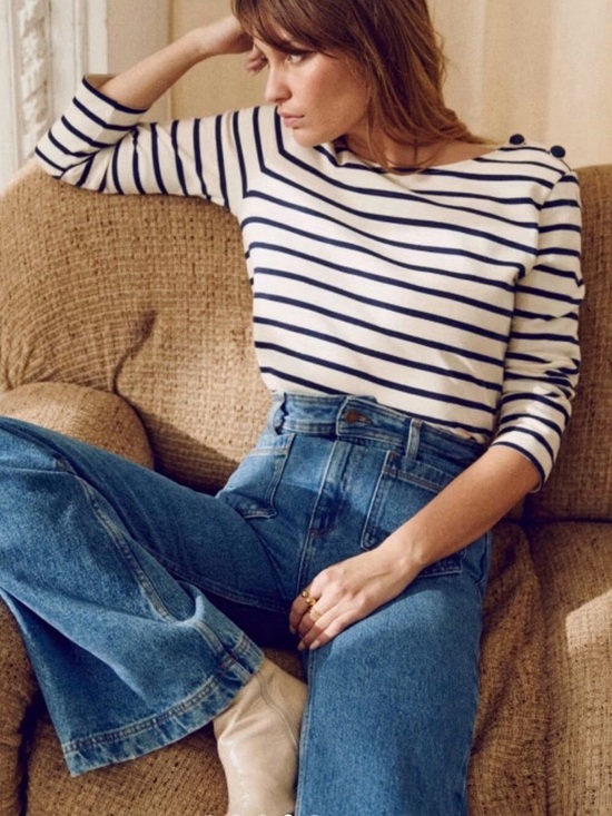 Sezane Tops - (Size small) Sezane Colette Mariniere Ecru Navy Striped Top